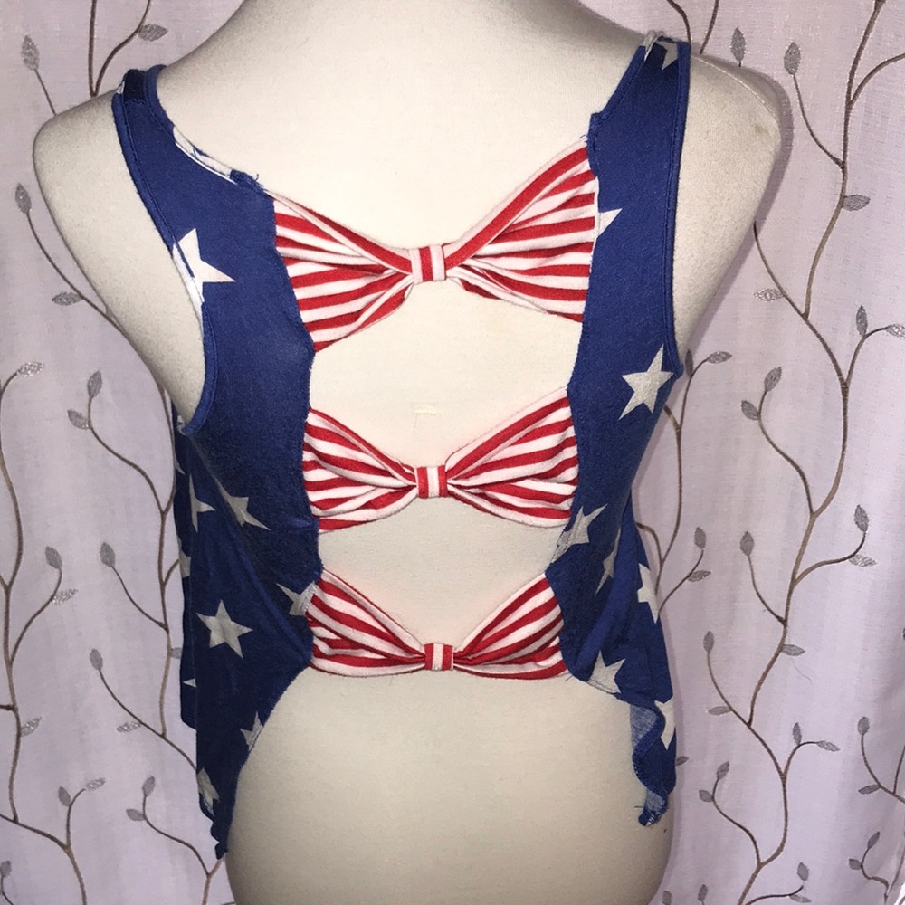 Red, White, and Blue tank with Bows on the Back- World Cup Ready!